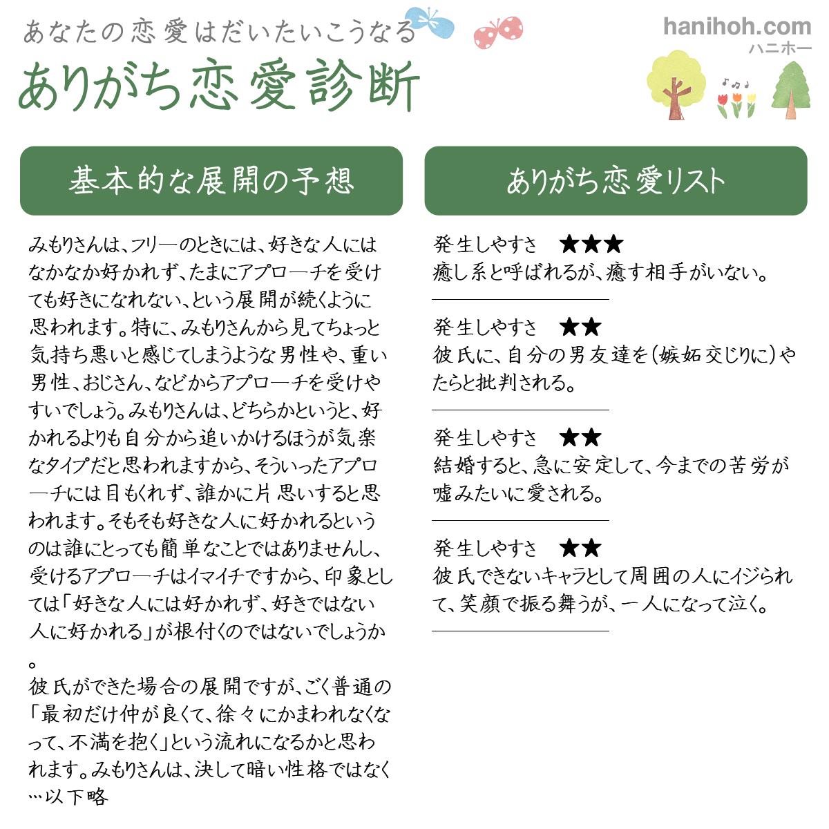 恋愛占い ありがち恋愛診断 あなたの恋愛はこうなる 無料のハニホー 診断結果