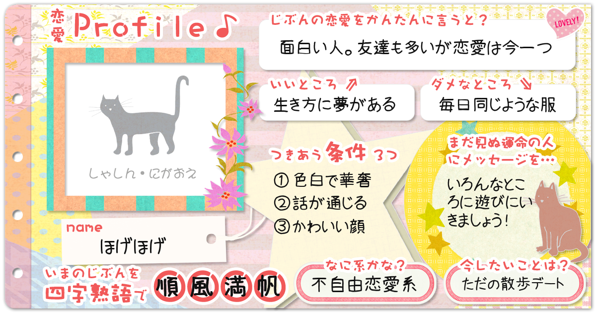 恋愛診断 勝手にプロフィール帳 恋愛編 無料のハニホー 診断結果