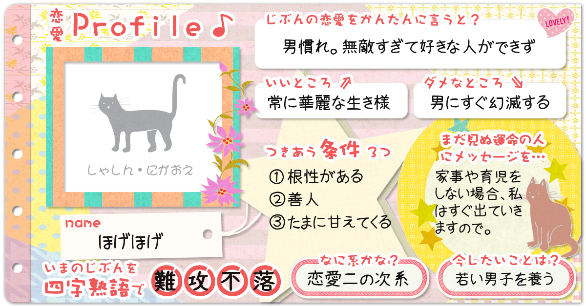 恋愛診断 勝手にプロフィール帳 恋愛編 無料のハニホー 診断結果