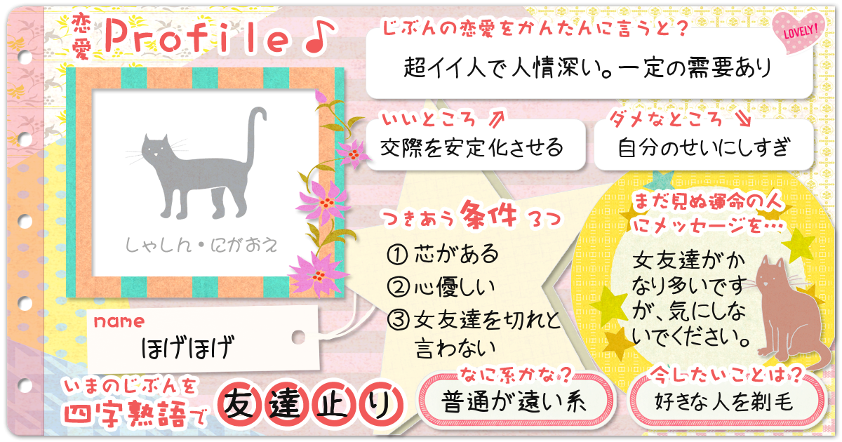 恋愛診断 勝手にプロフィール帳 恋愛編 無料のハニホー 診断結果